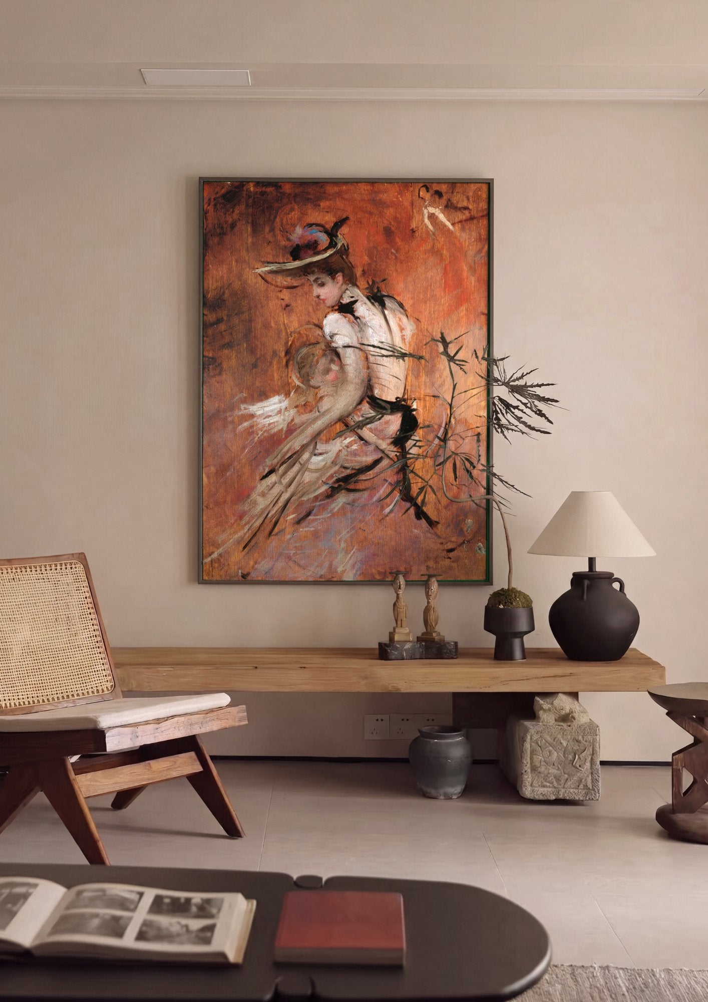 Quadro Decorativo Dama com Chapeu - Giovanni Boldini em ambiente decorado