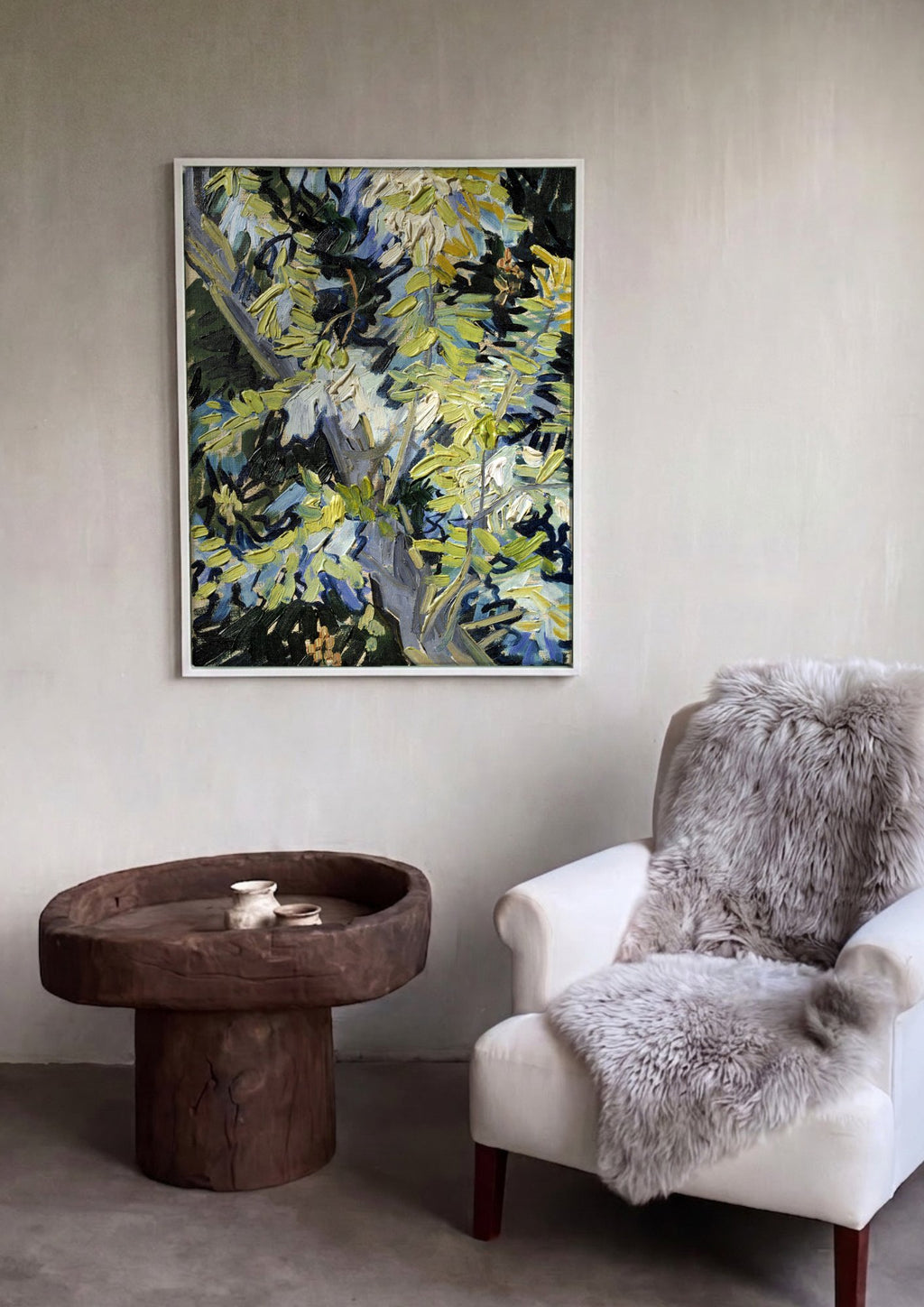 Quadro Decorativo 'Folhas de Figueira' - Van Gogh em ambiente decorado