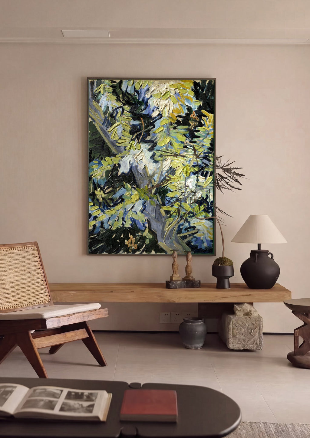 Quadro Decorativo 'Folhas de Figueira' - Van Gogh em ambiente decorado