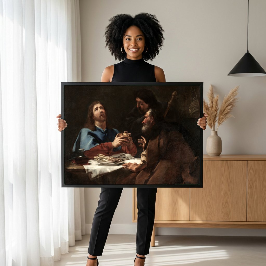 Quadro Decorativo A Ceia em Emaús - Giovanni Battista Piazzetta com modelo em ambiente