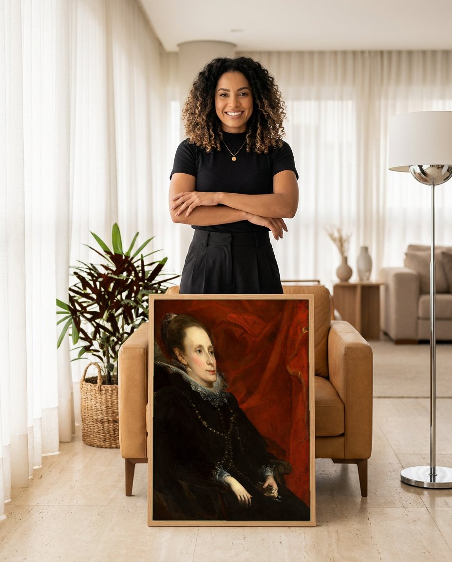 Quadro Decorativo Retrato de Mulher - Van Dyck com modelo em ambiente