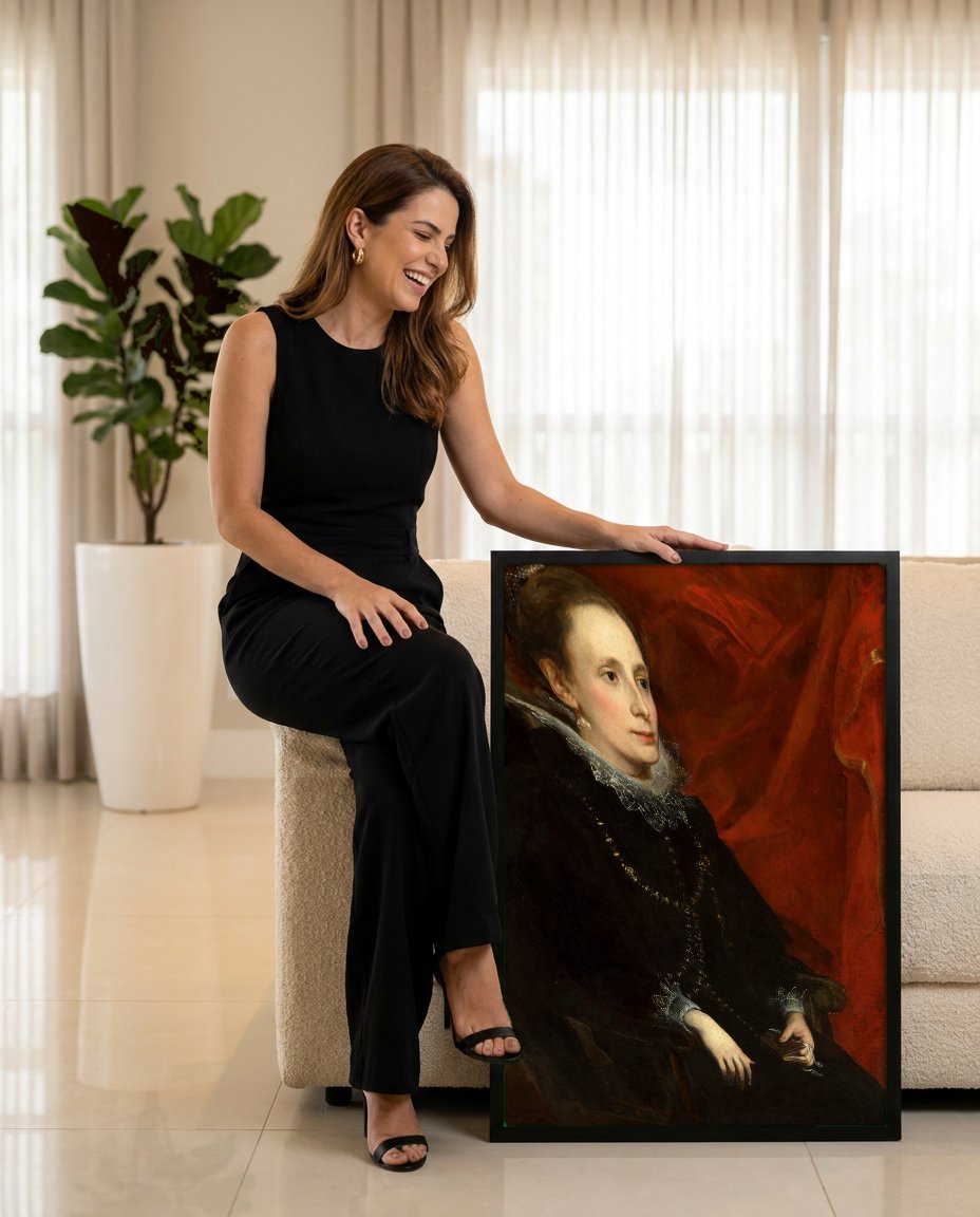 Quadro Decorativo Retrato de Mulher - Van Dyck com modelo em ambiente