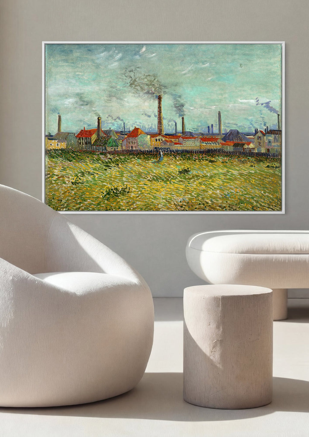 Quadro Decorativo Campo com Fábricas - Van Gogh em ambiente decorado