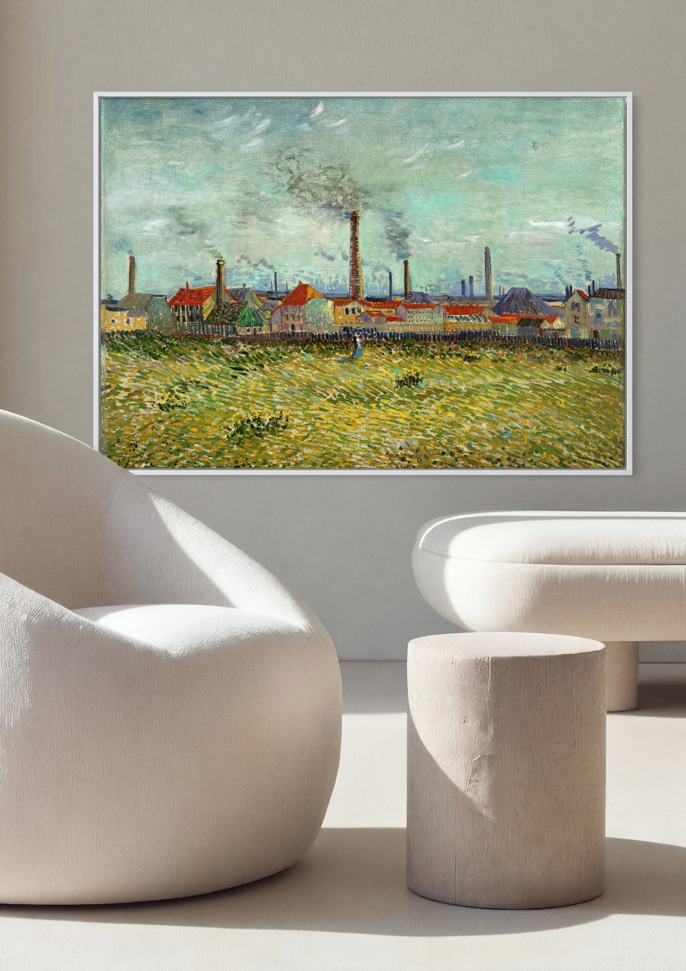 Quadro Decorativo Campo com Fábricas - Van Gogh em ambiente decorado