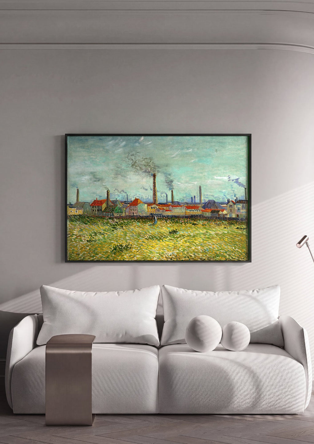 Quadro Decorativo Campo com Fábricas - Van Gogh em ambiente decorado