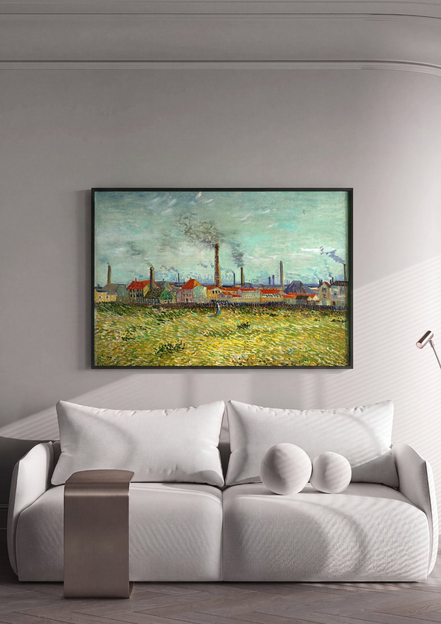 Quadro Decorativo Campo com Fábricas - Van Gogh em ambiente decorado