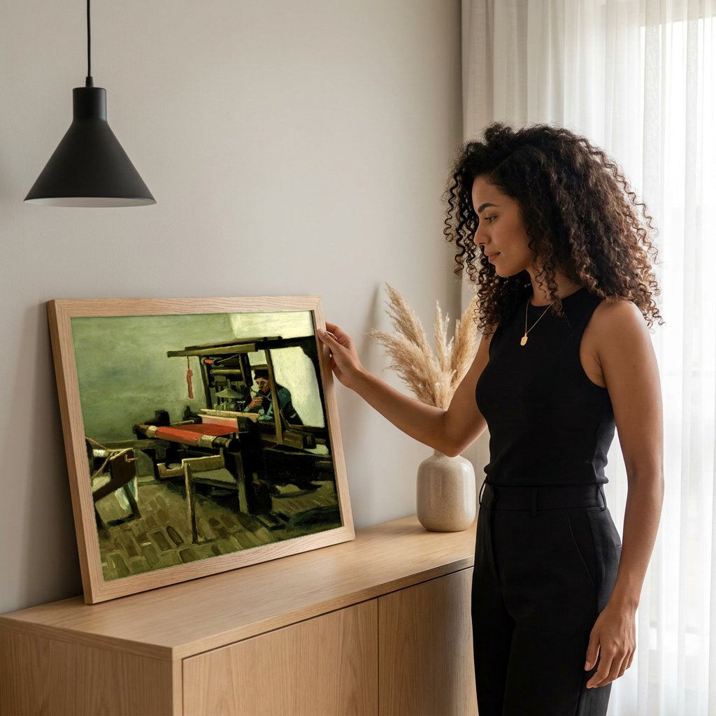 Quadro Decorativo O Tecelão – Vincent van Gogh com modelo em ambiente