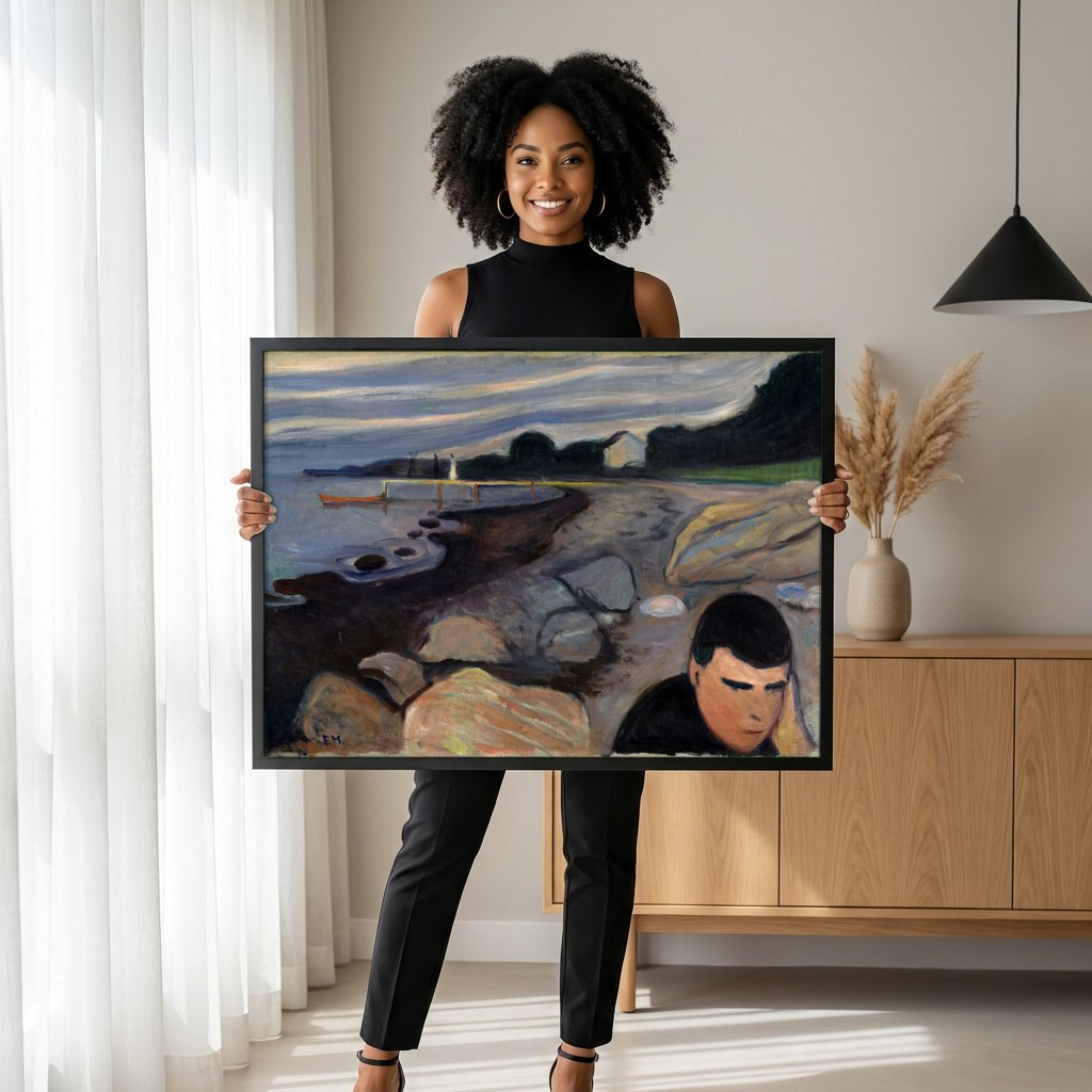 Quadro Decorativo Melancolia (Laura) - Edvard Munch com modelo em ambiente