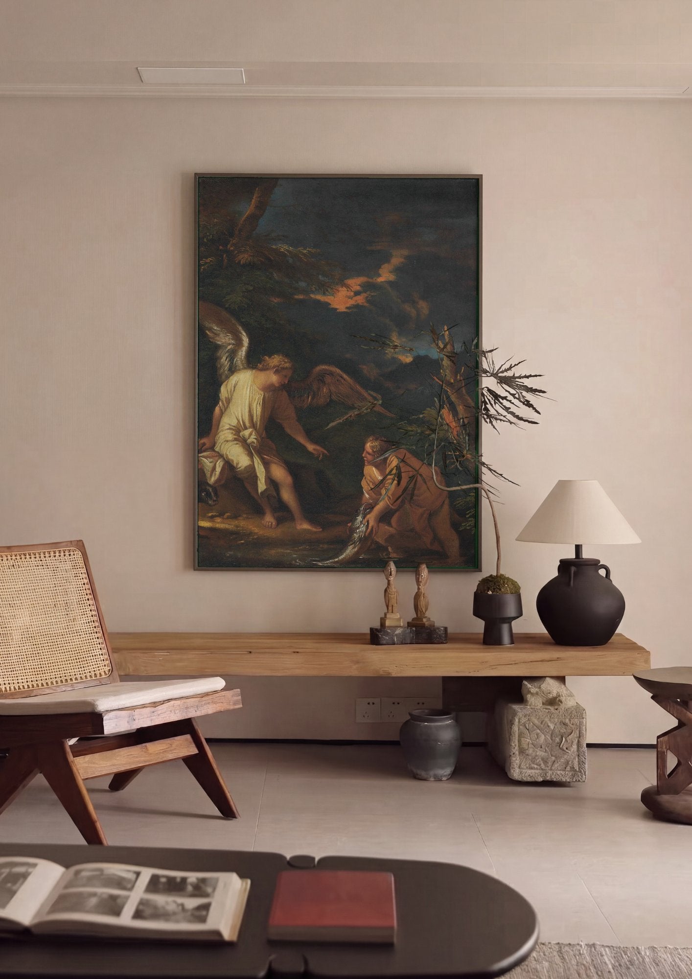 Quadro Decorativo Tobias e o Anjo - Salvator Rosa em ambiente decorado