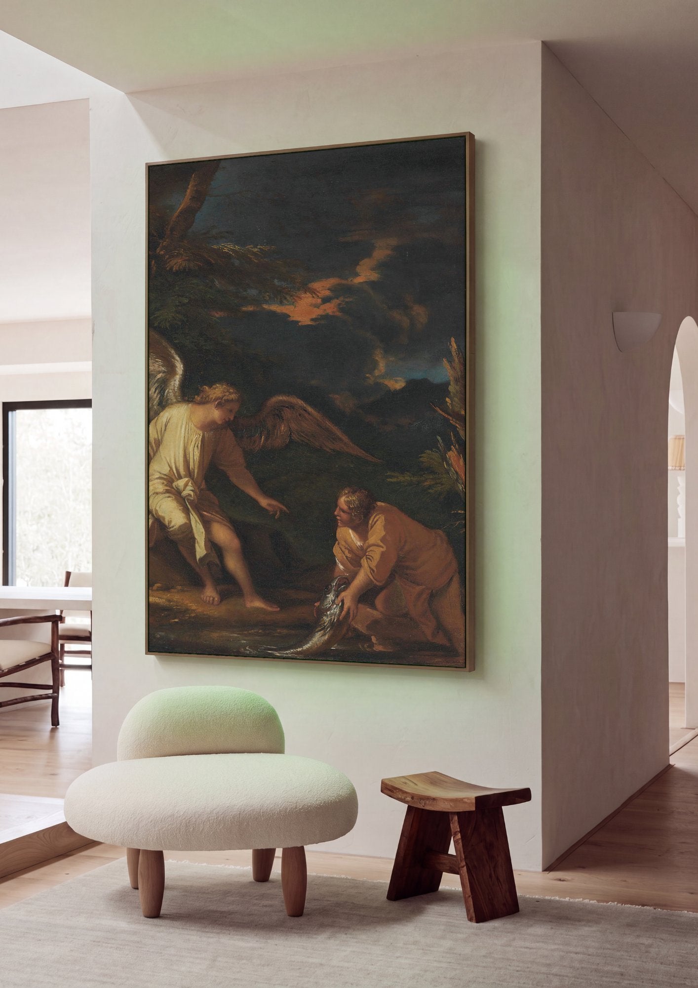 Quadro Decorativo Tobias e o Anjo - Salvator Rosa em ambiente decorado