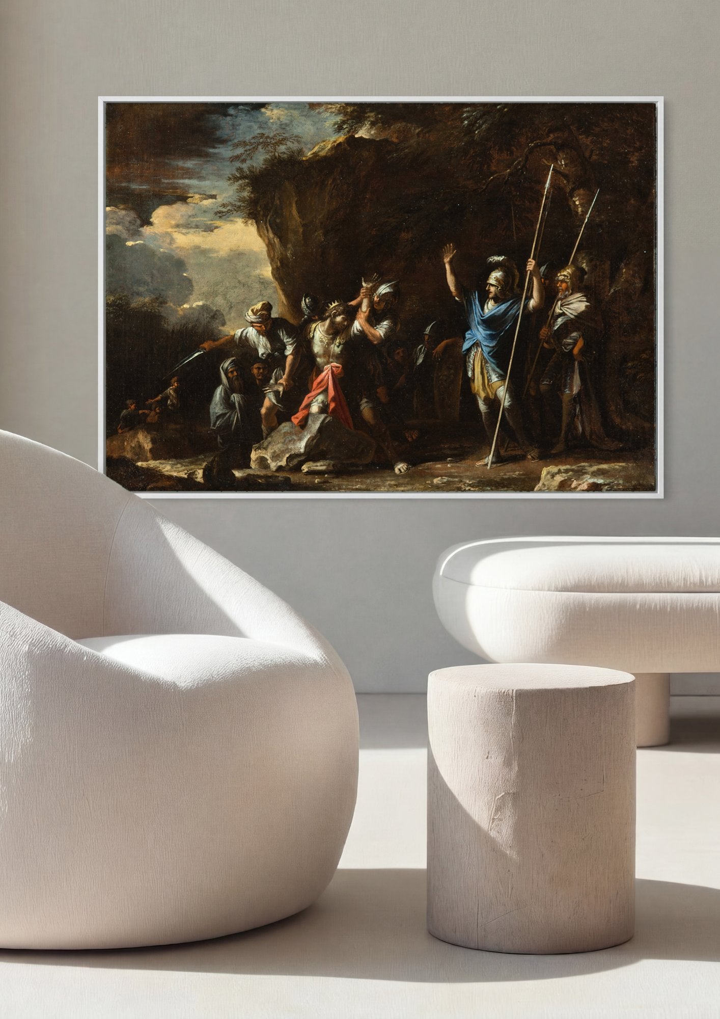 Quadro Decorativo A Morte de Saul - Salvator Rosa em ambiente decorado