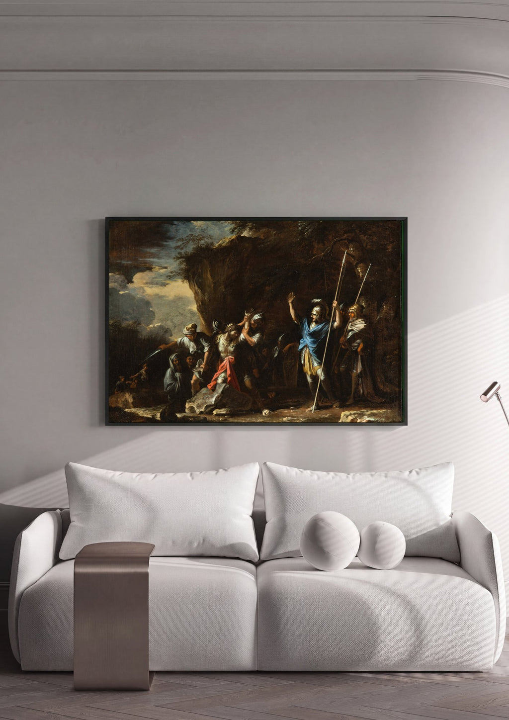 Quadro Decorativo A Morte de Saul - Salvator Rosa em ambiente decorado