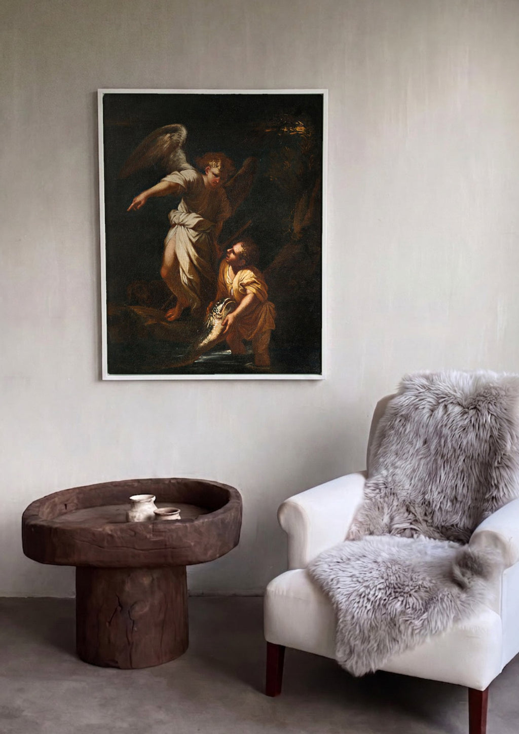 Quadro Decorativo Tobias e o Anjo - Salvator Rosa em ambiente decorado
