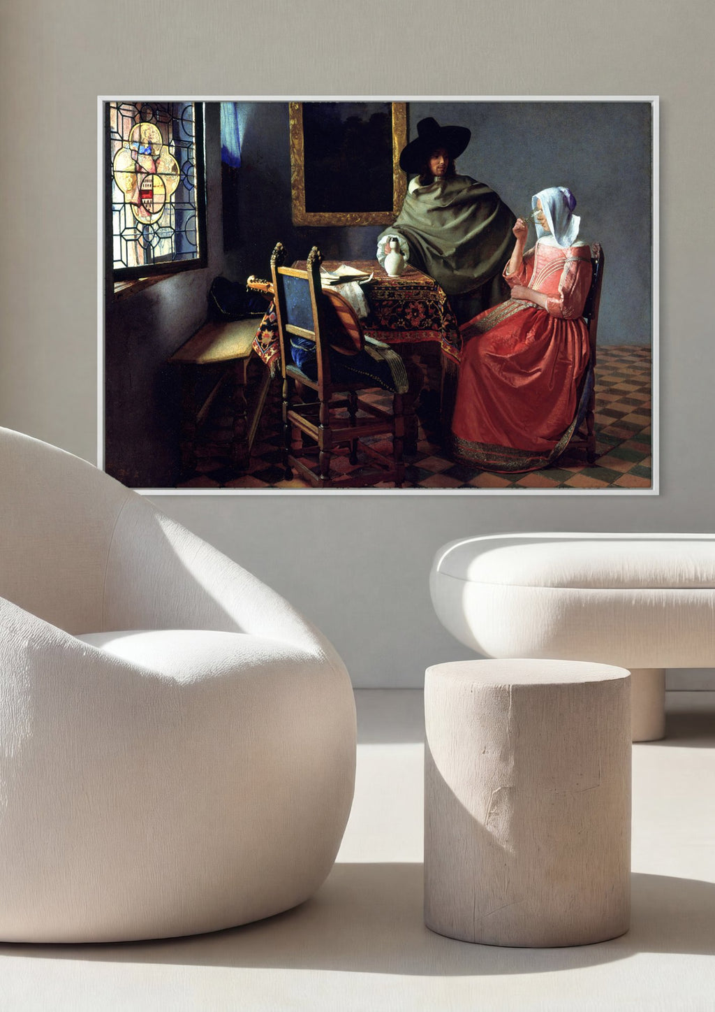 Quadro Decorativo O Encontro - Johannes Vermeer em ambiente decorado