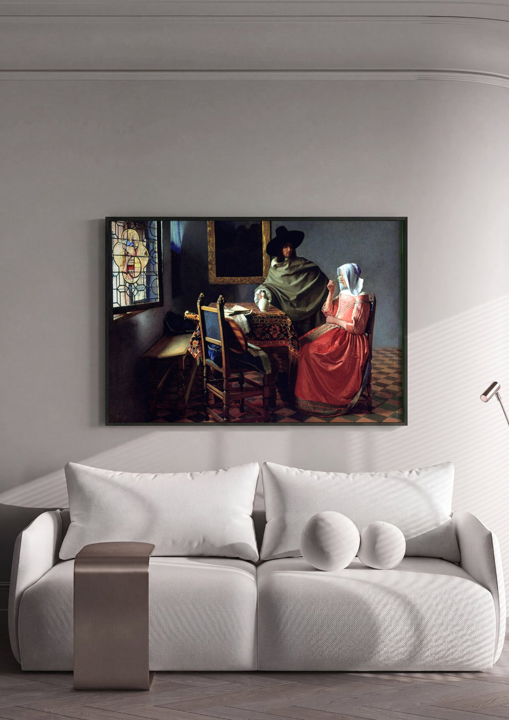 Quadro Decorativo O Encontro - Johannes Vermeer em ambiente decorado