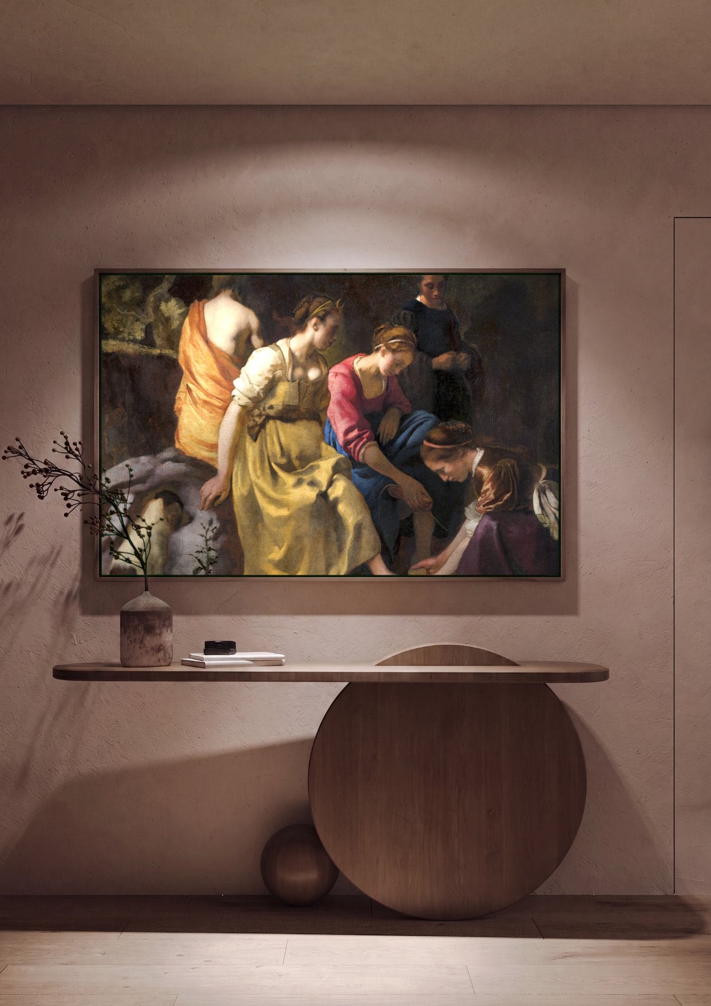 Quadro Decorativo Diana e Suas Ninfas - Vermeer em ambiente decorado