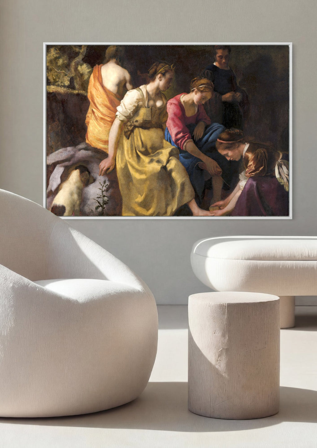 Quadro Decorativo Diana e Suas Ninfas - Vermeer em ambiente decorado