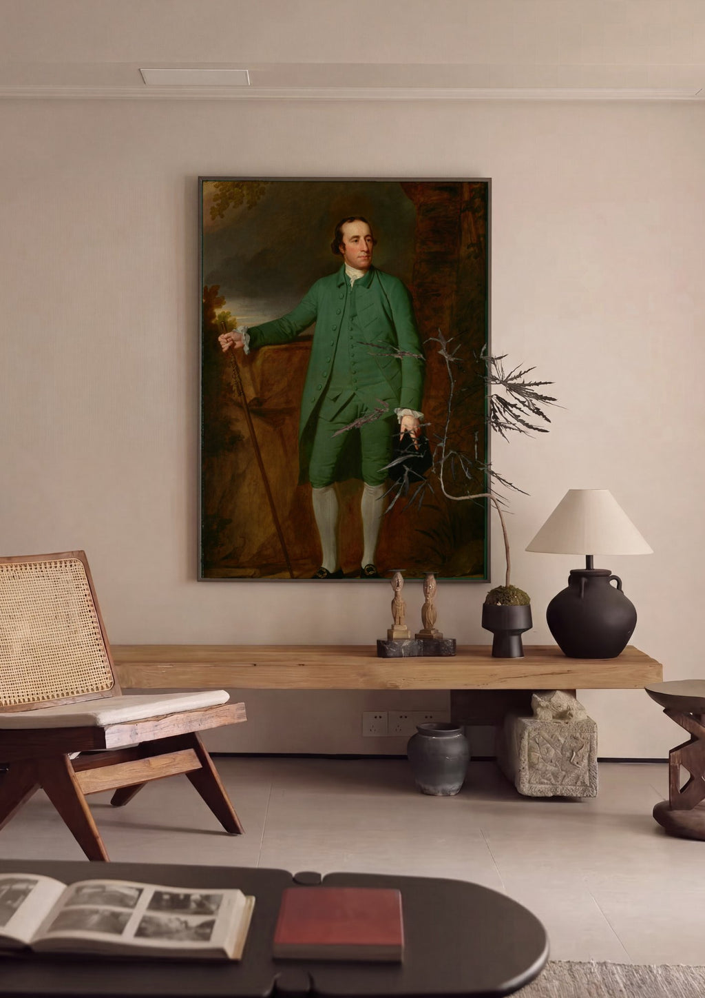 Quadro Decorativo Retrato de Homem em Verde - George Romney em ambiente decorado