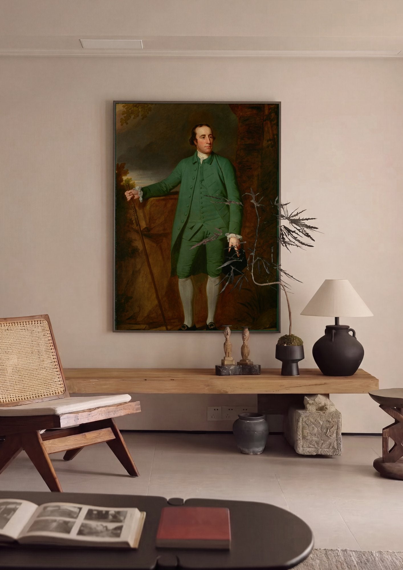 Quadro Decorativo Retrato de Homem em Verde - George Romney em ambiente decorado