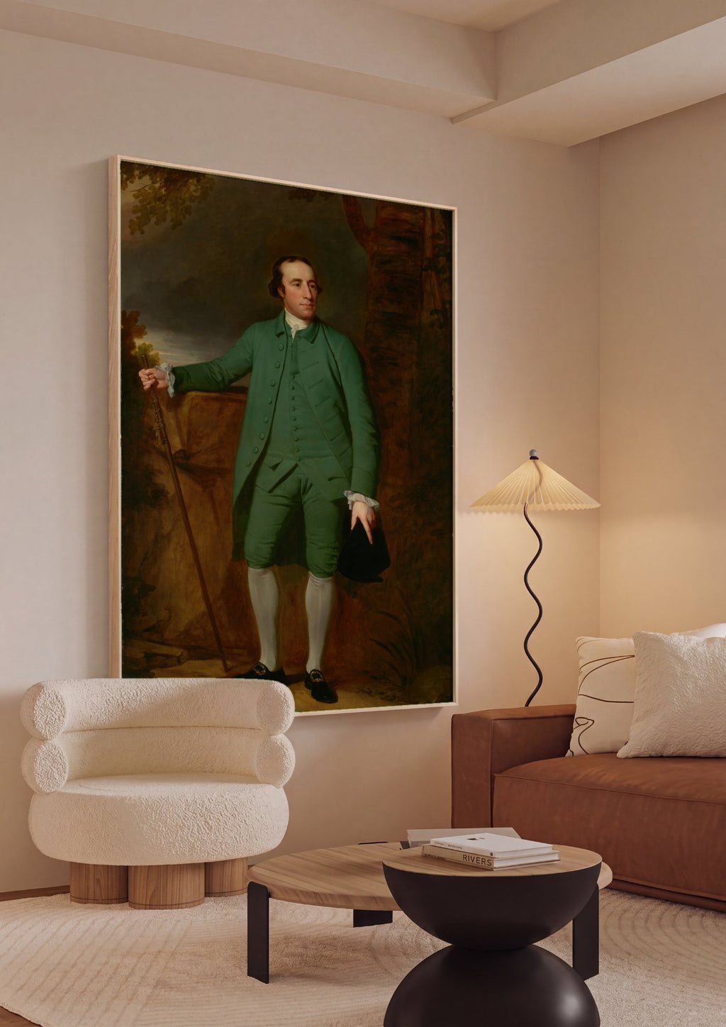 Quadro Decorativo Retrato de Homem em Verde - George Romney em ambiente decorado