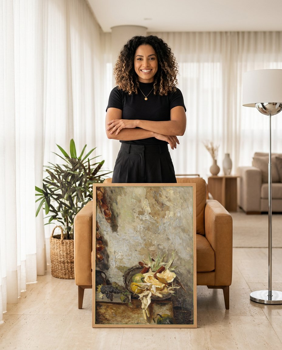 Quadro Decorativo Natureza-Morta com Vegetais - Olga Wisinger-Florian com modelo em ambiente