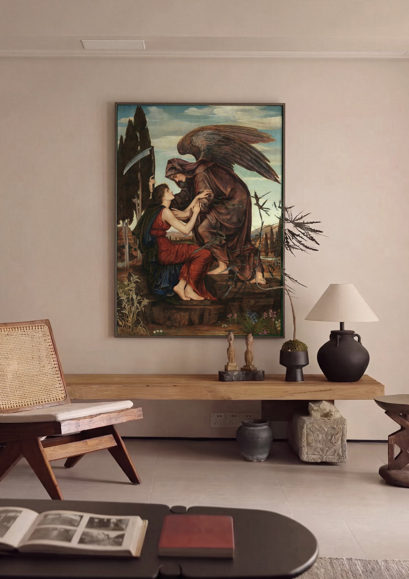 Quadro Decorativo 'Morte e a Donzela' - Evelyn De Morgan em ambiente decorado