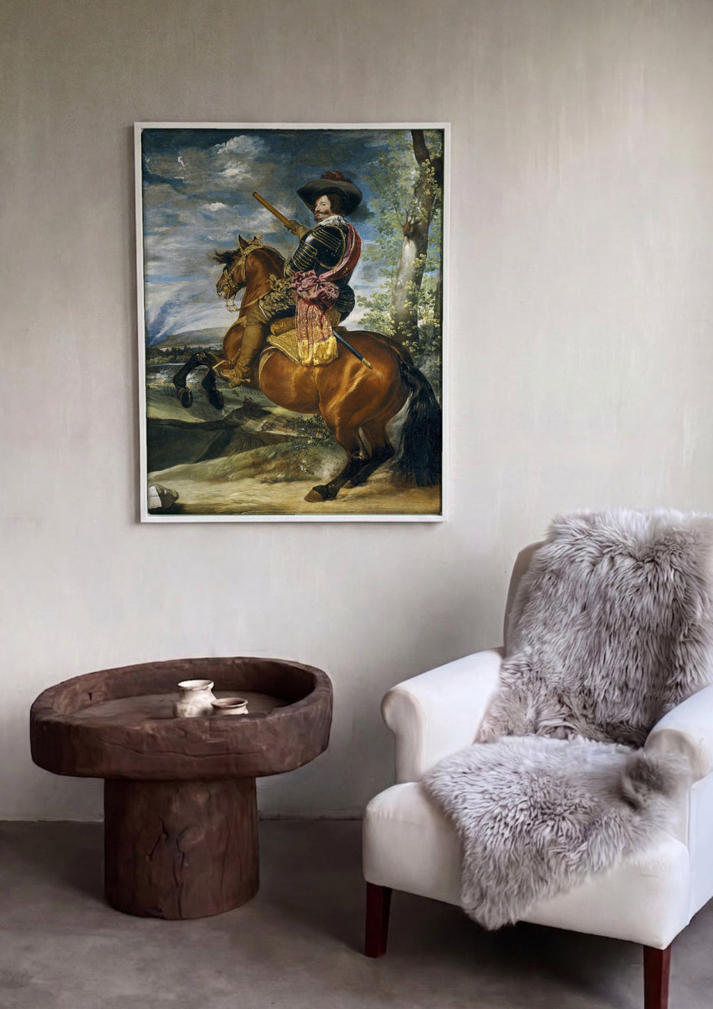 Quadro Decorativo Filipe IV a Cavalo - Velázquez em ambiente decorado