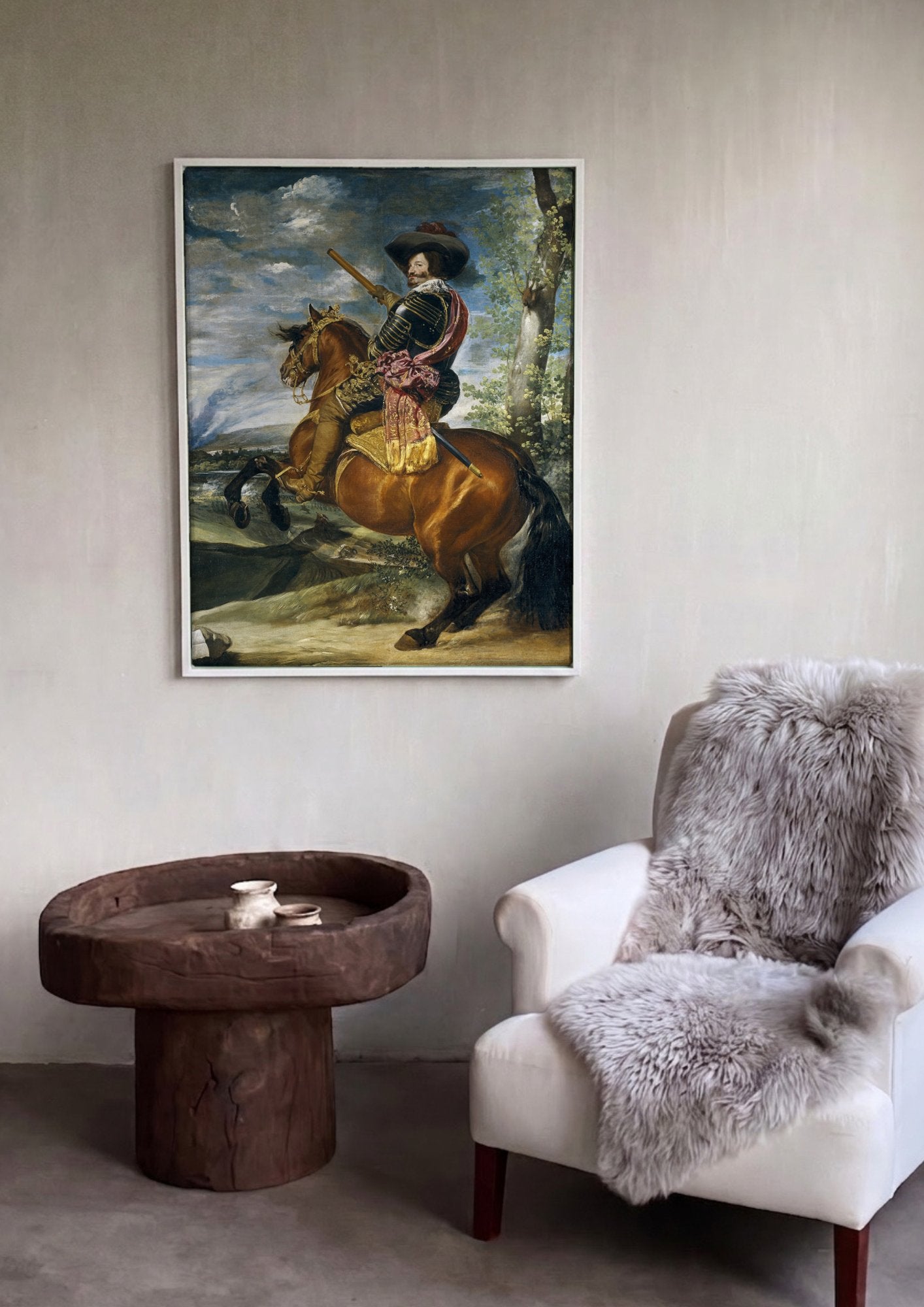 Quadro Decorativo Filipe IV a Cavalo - Velázquez em ambiente decorado