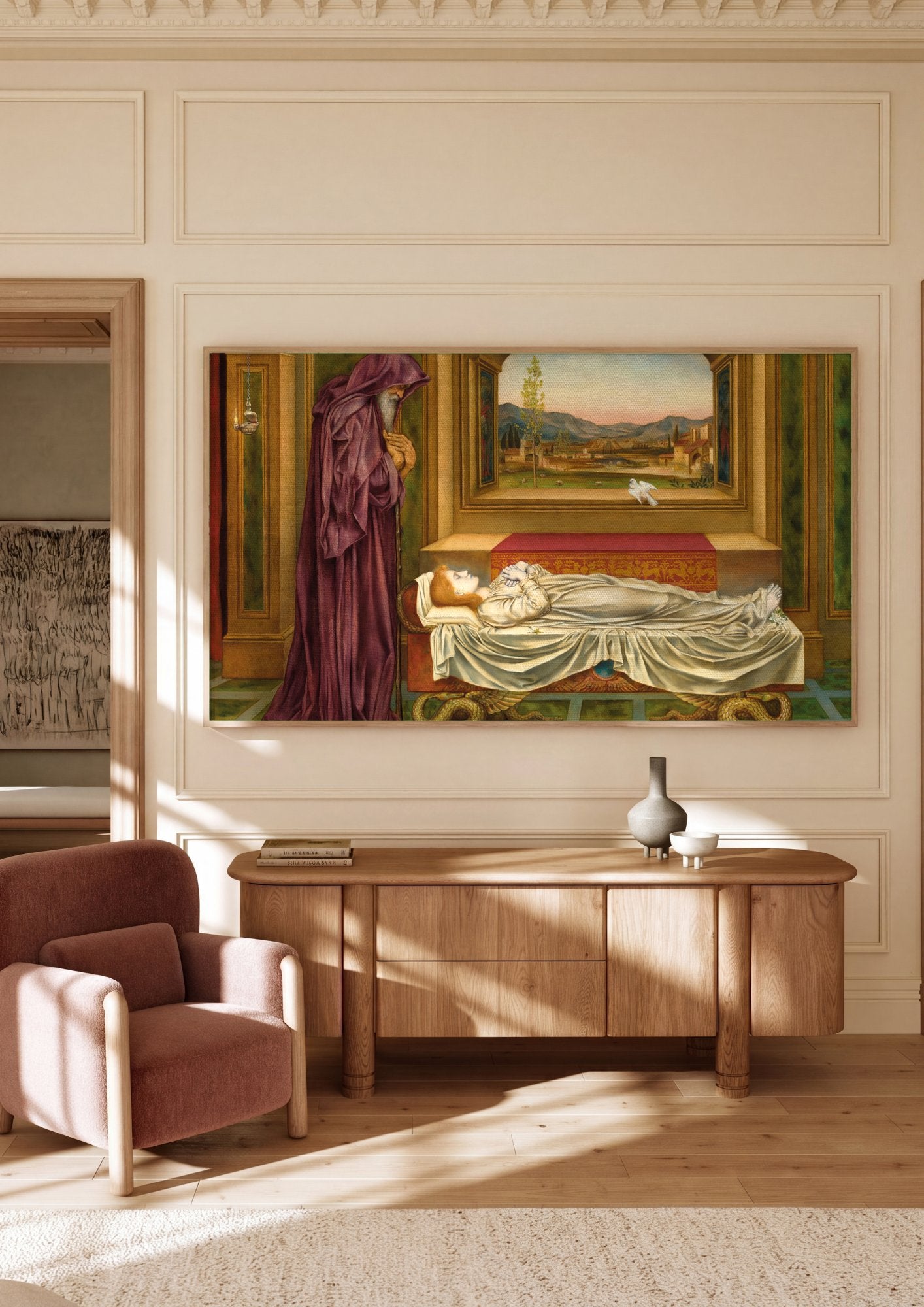 Quadro Decorativo A Morte do Dragão - Evelyn De Morgan em ambiente decorado