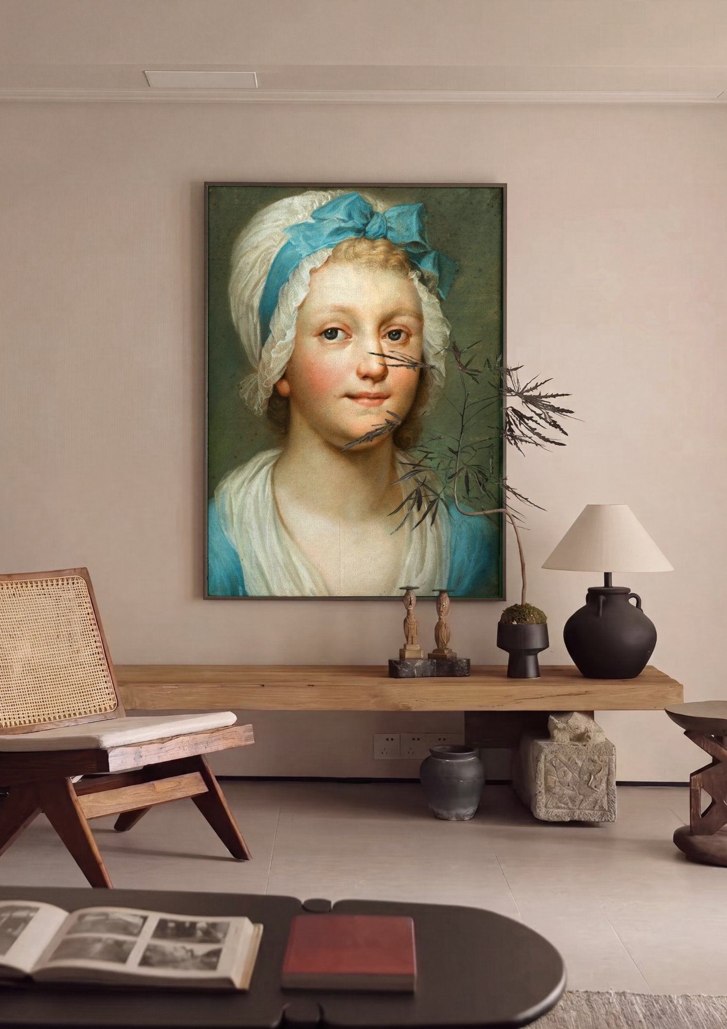 Quadro Decorativo Retrato Feminino Jovem - Anton Raphael Mengs em ambiente decorado