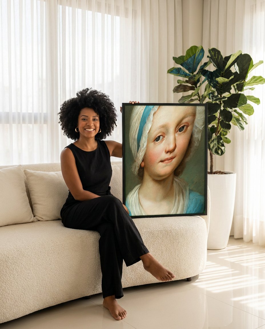 Quadro Decorativo Retrato Feminino Jovem - Anton Raphael Mengs com modelo em ambiente