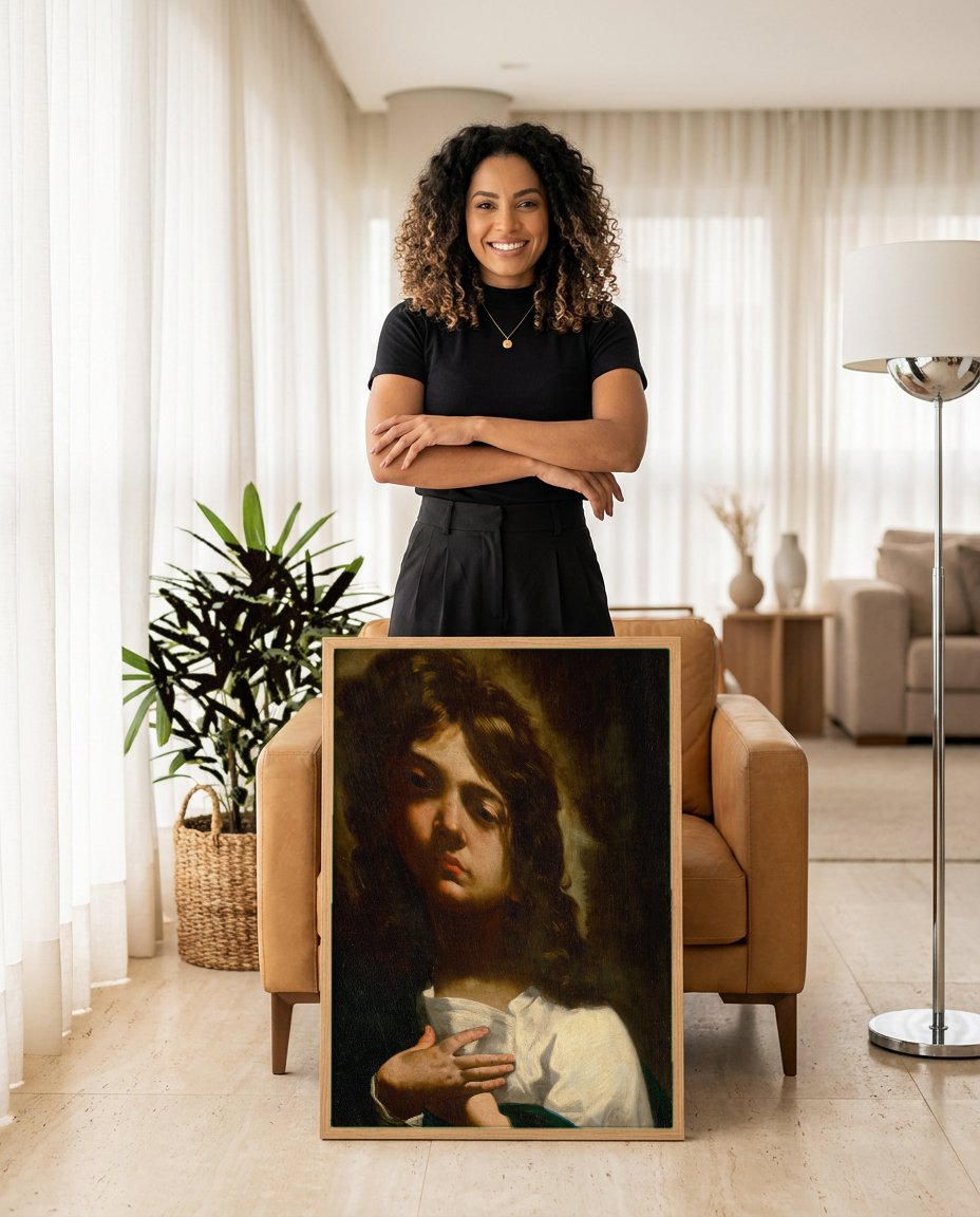 Quadro Decorativo 'São João Batista Jovem' - Caravaggio com modelo em ambiente