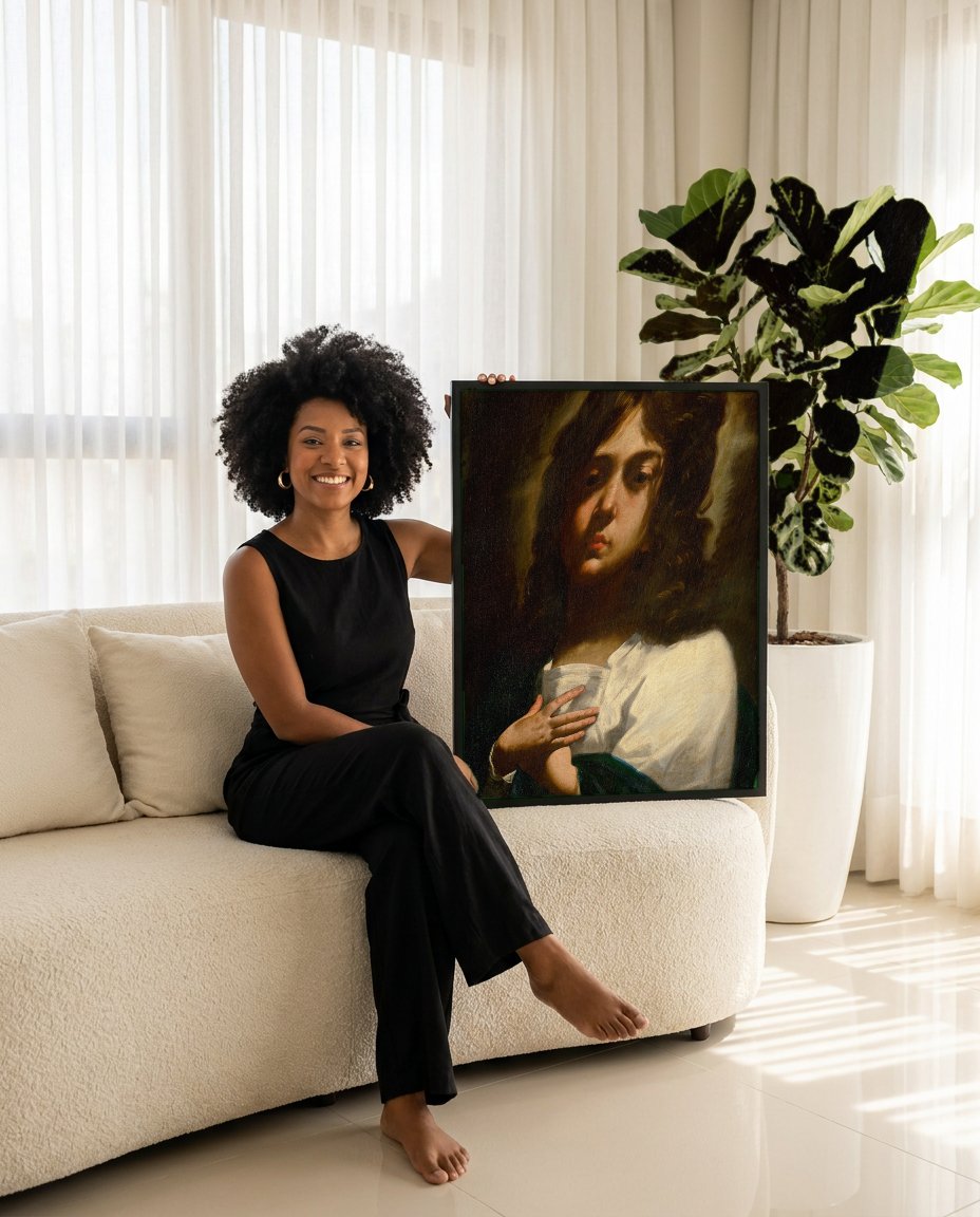 Quadro Decorativo 'São João Batista Jovem' - Caravaggio com modelo em ambiente
