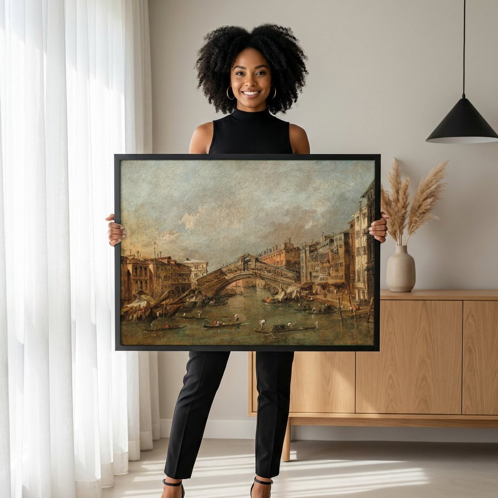 Quadro Decorativo Ponte de Rialto em Veneza - Guardi com modelo em ambiente