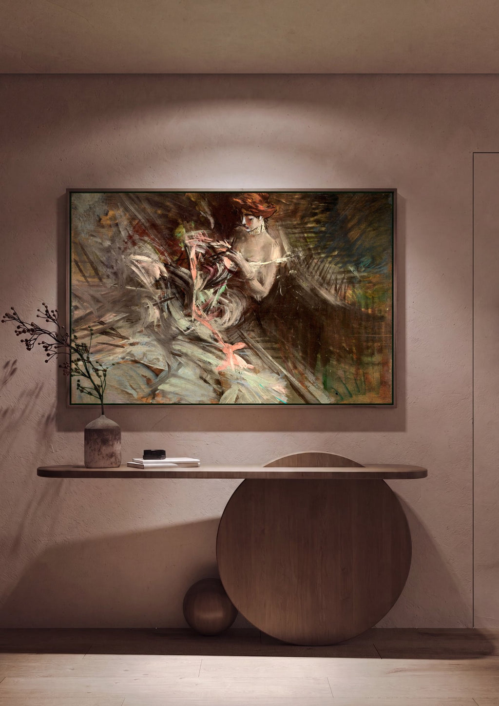 Quadro Decorativo Senhora com Chapéu Vermelho - Giovanni Boldini em ambiente decorado