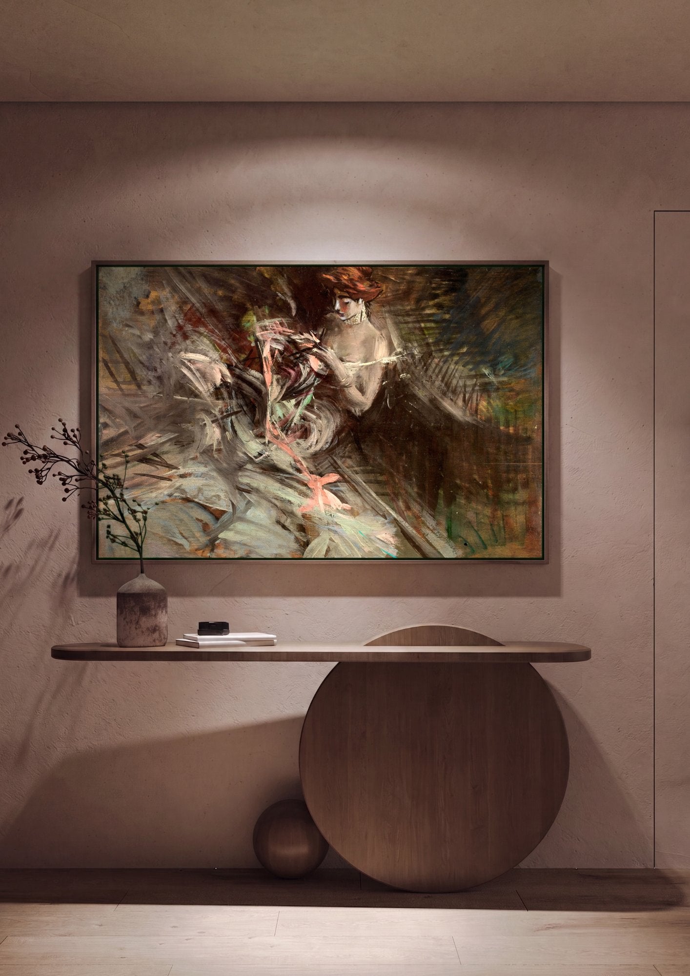 Quadro Decorativo Senhora com Chapéu Vermelho - Giovanni Boldini em ambiente decorado
