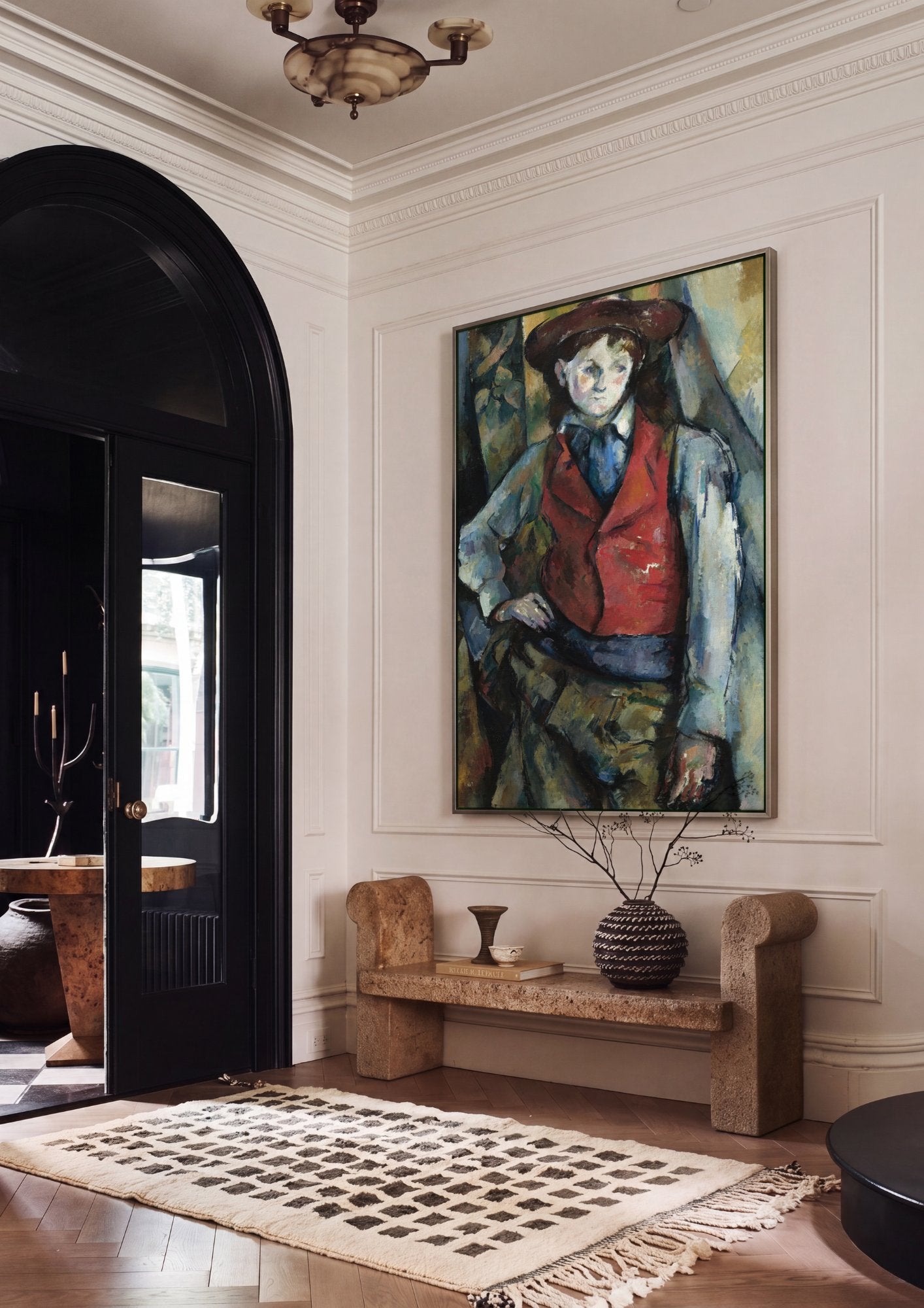 Quadro Decorativo O Menino do Colete Vermelho - Paul Cézanne em ambiente decorado