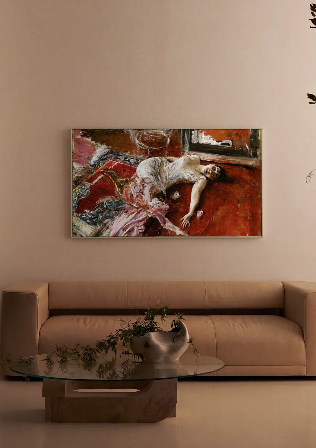 Quadro Decorativo A Mulher no Tapete Vermelho - Boldini em ambiente decorado