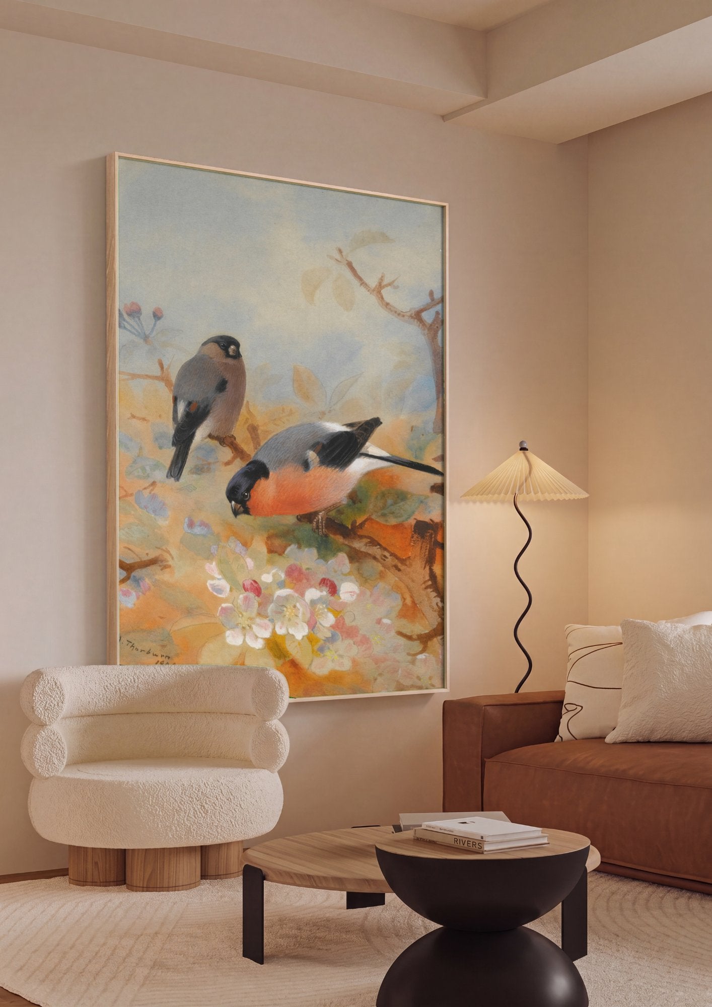Quadro Decorativo Tentilhões na Primavera - Archibald Thorburn em ambiente decorado