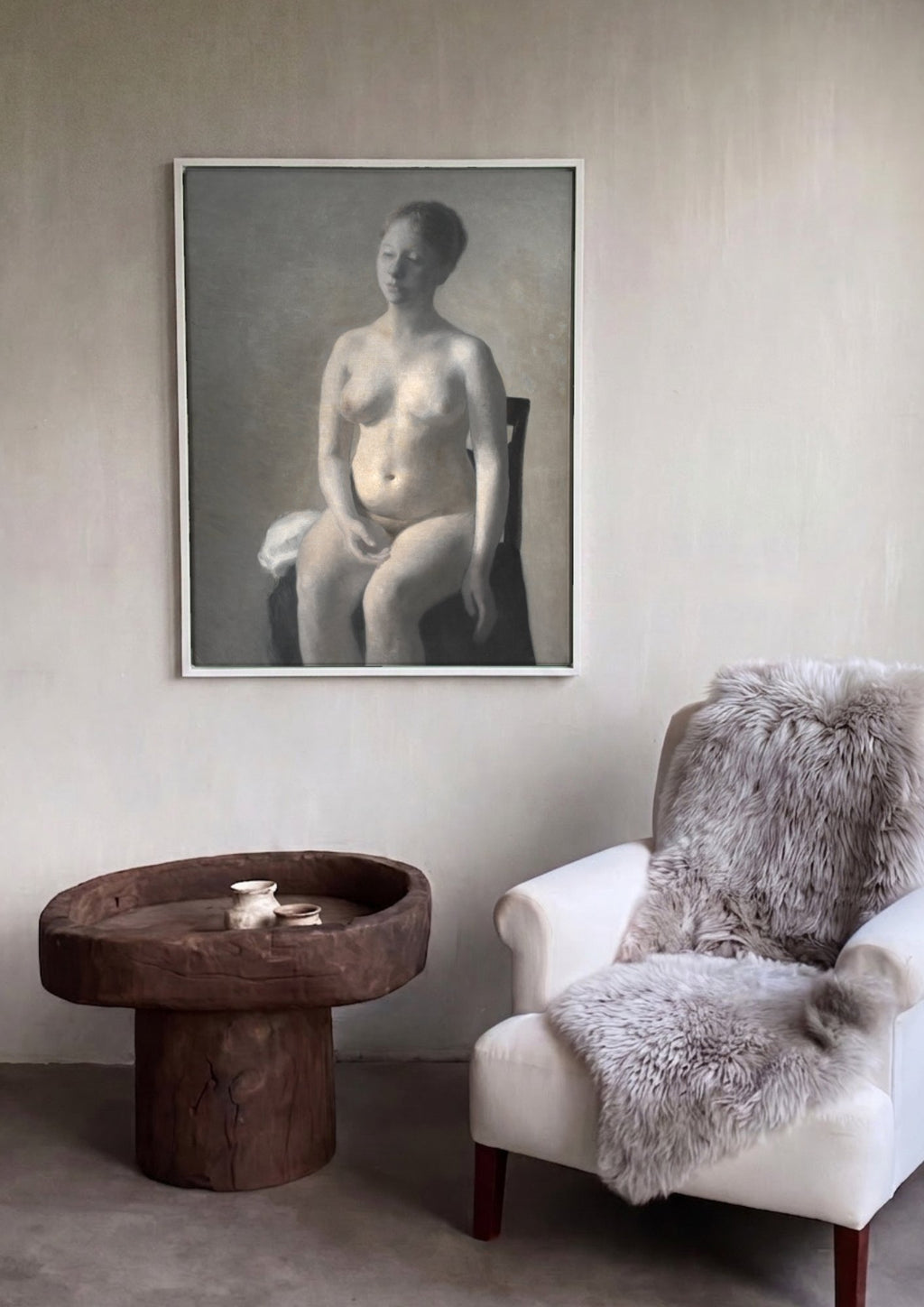 Quadro Decorativo Nu Feminino Sentado - Vilhelm Hammershøi em ambiente decorado