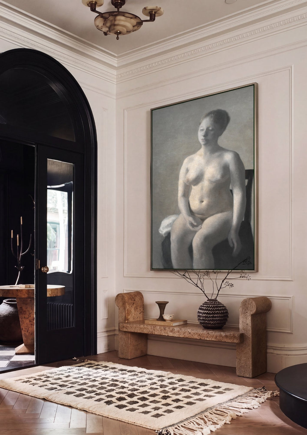 Quadro Decorativo Nu Feminino Sentado - Vilhelm Hammershøi em ambiente decorado