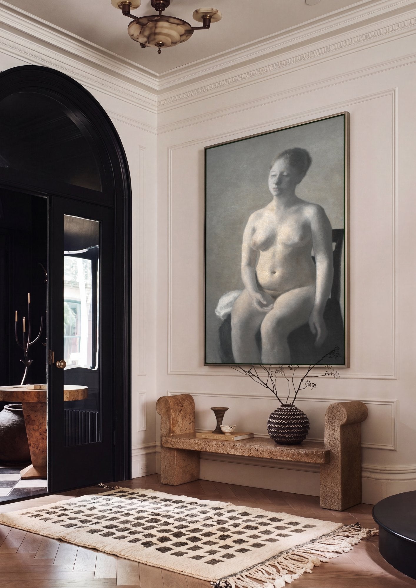 Quadro Decorativo Nu Feminino Sentado - Vilhelm Hammershøi em ambiente decorado