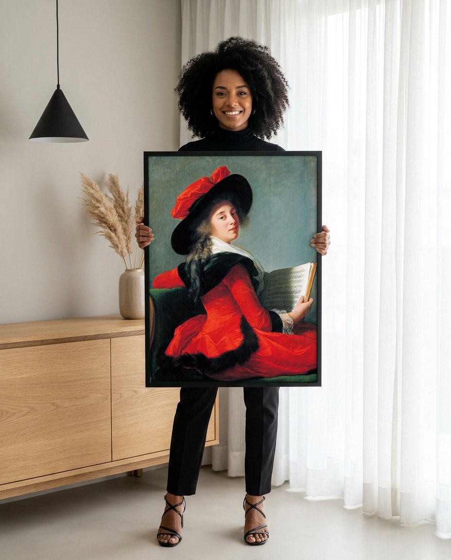 Quadro Decorativo A Cantora - Elisabeth Vigée Le Brun com modelo em ambiente