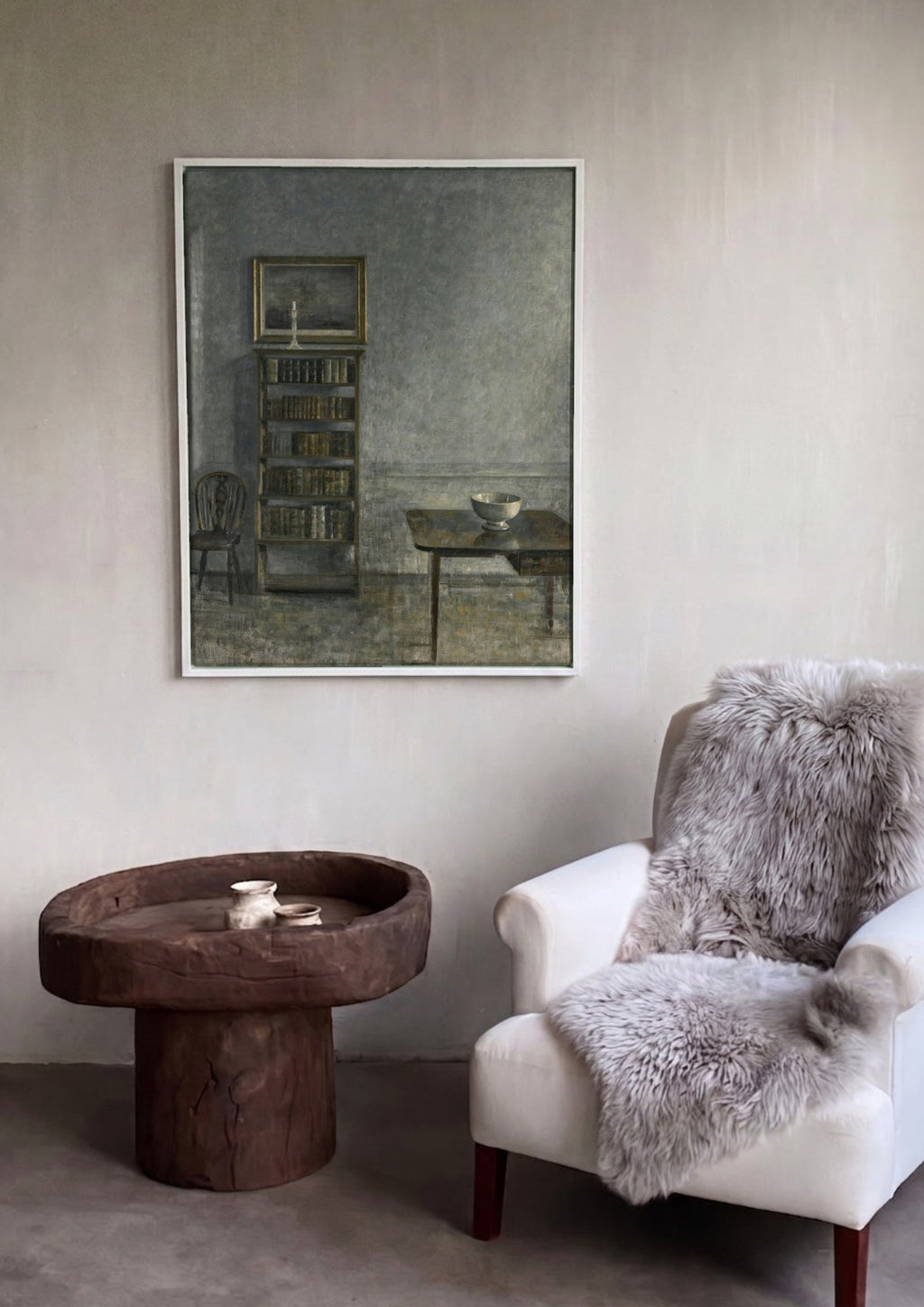 Quadro Decorativo Interior Silencioso - Vilhelm Hammershøi em ambiente decorado