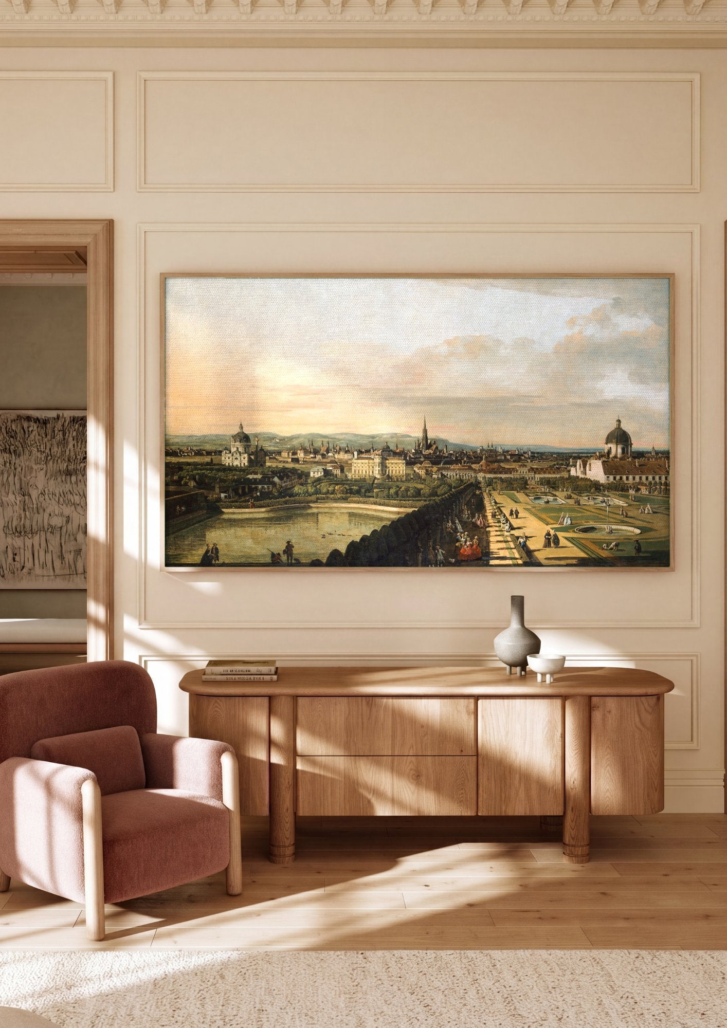Quadro Decorativo Vista Panorâmica de Viena - Canaletto em ambiente decorado