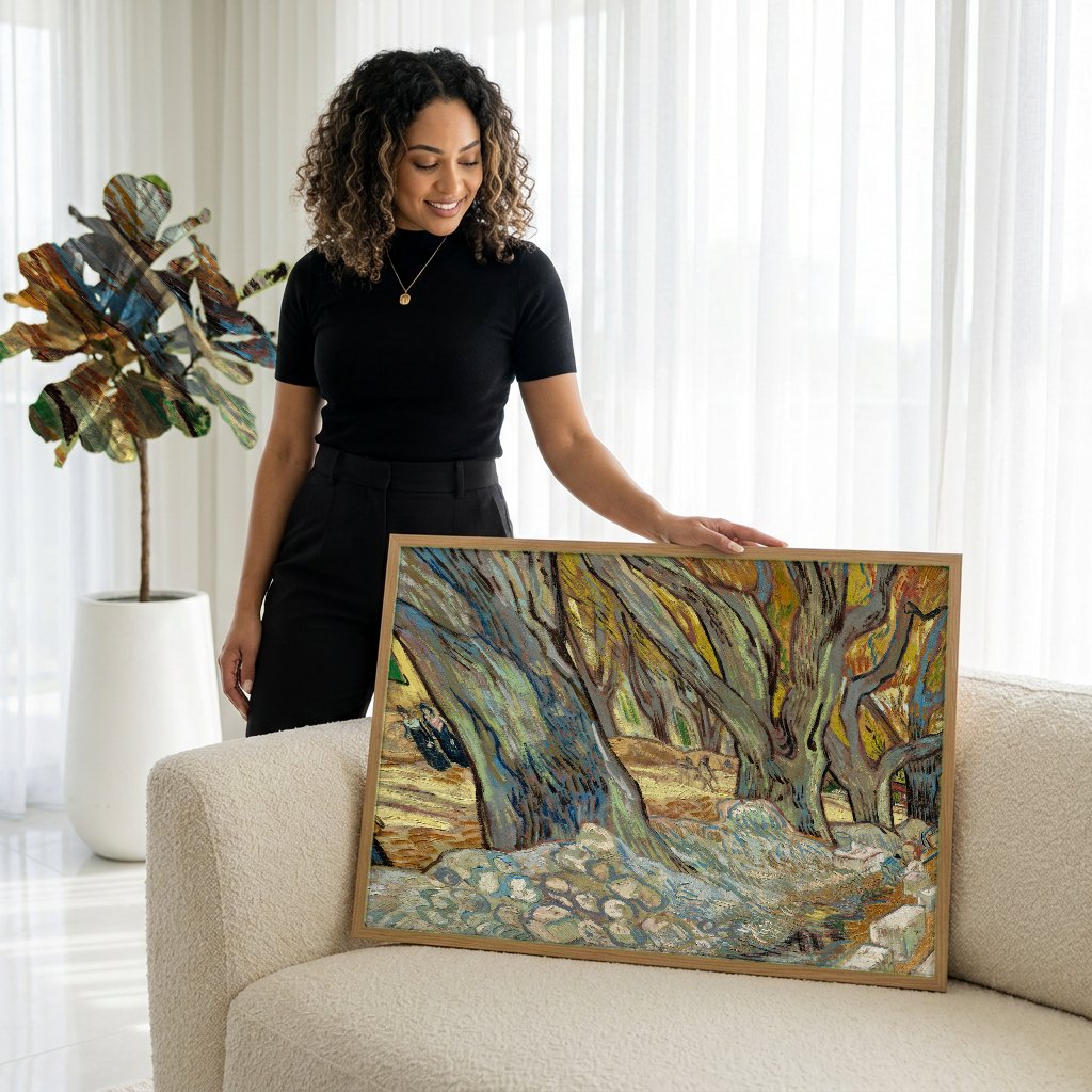 Quadro Decorativo Les Grands Platanes - Vincent van Gogh com modelo em ambiente