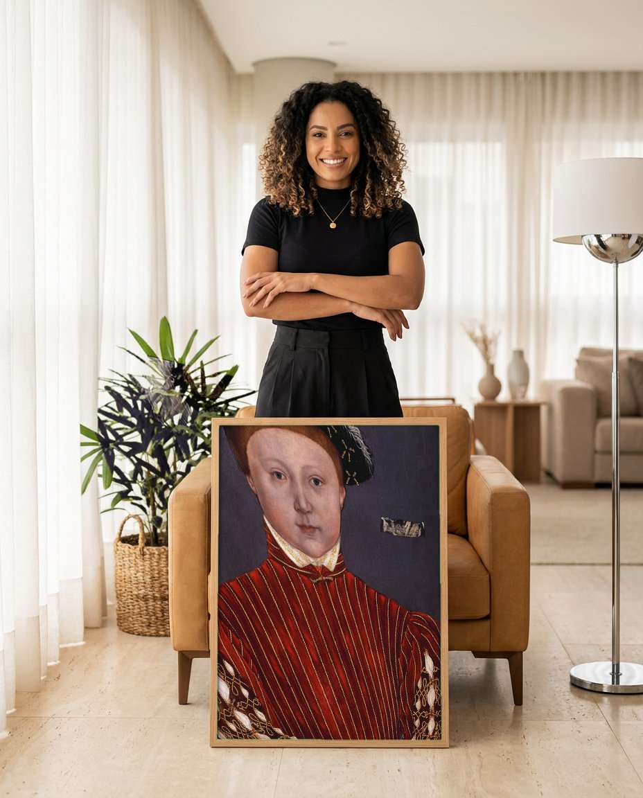 Quadro Decorativo Retrato de Eduardo VI Criança - Hans Holbein com modelo em ambiente