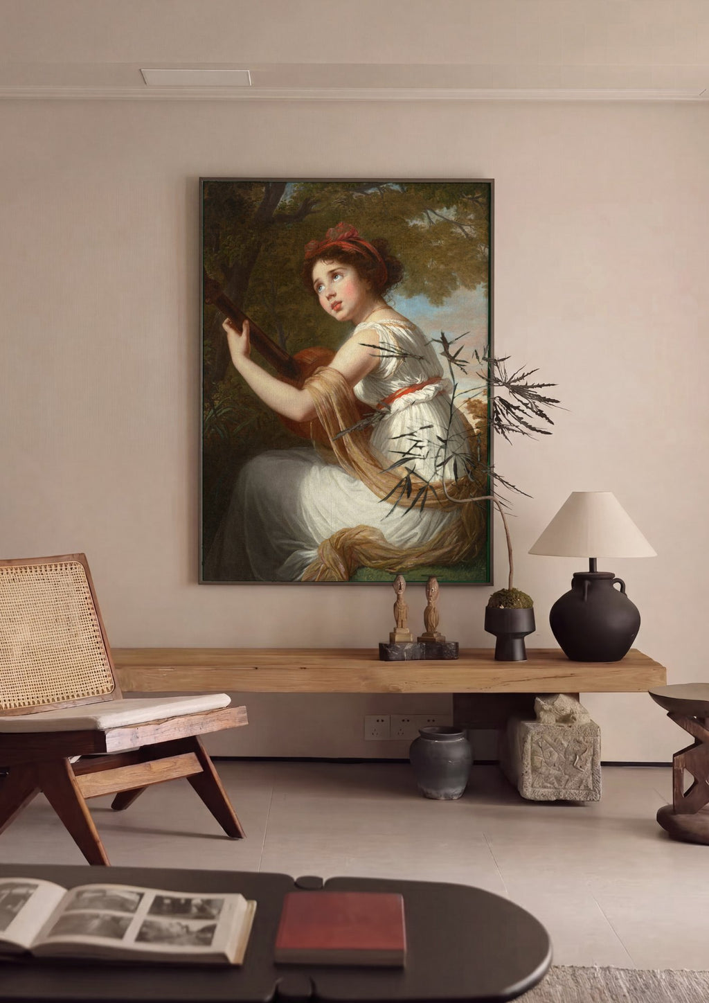 Quadro Decorativo A Jovem Guitarrista - Vigée Le Brun em ambiente decorado