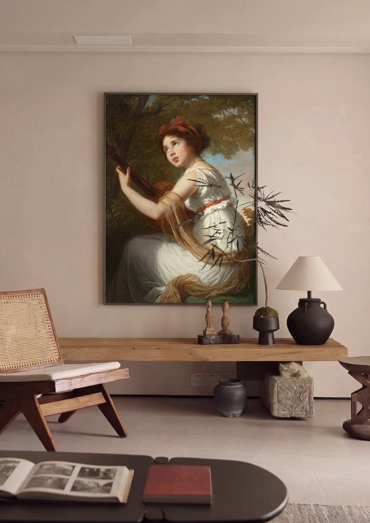 Quadro Decorativo A Jovem Guitarrista - Vigée Le Brun em ambiente decorado