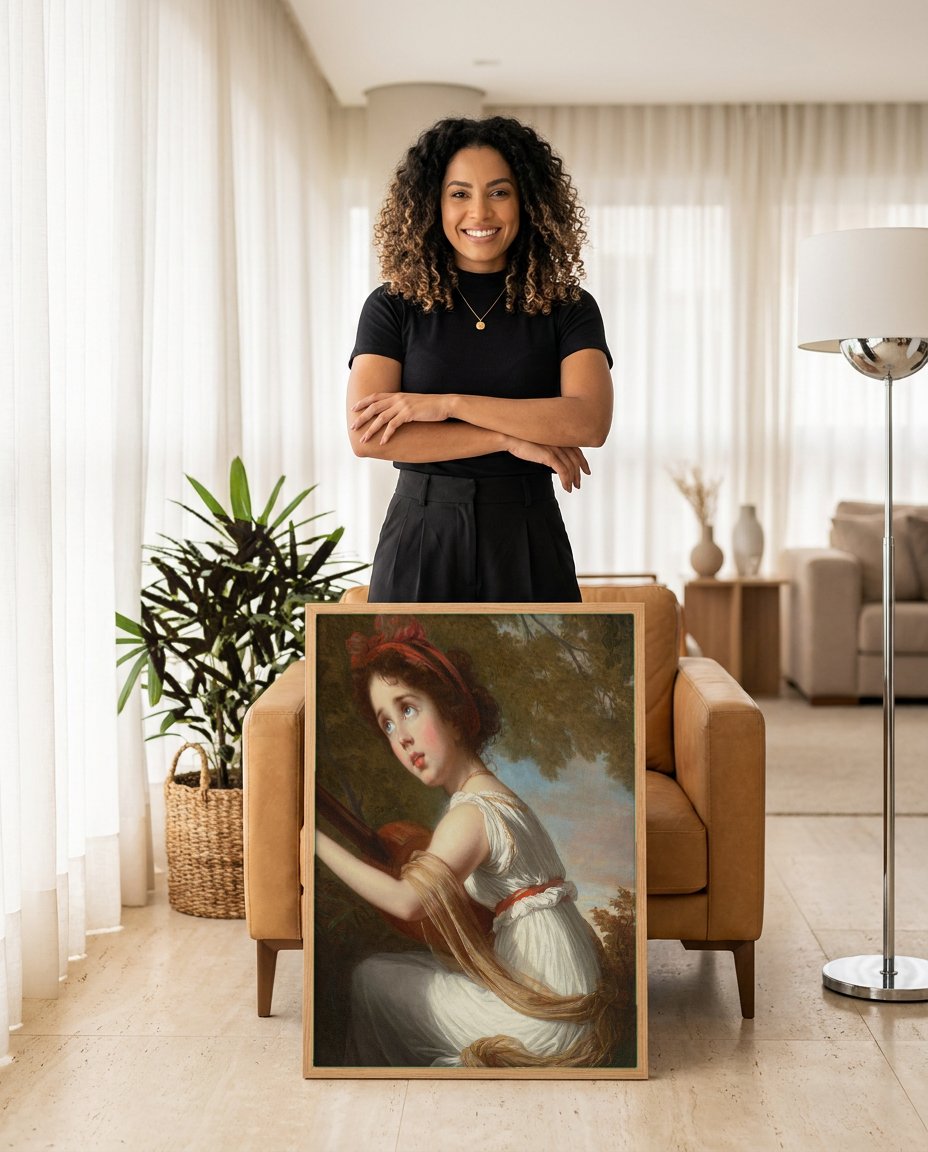 Quadro Decorativo A Jovem Guitarrista - Vigée Le Brun com modelo em ambiente